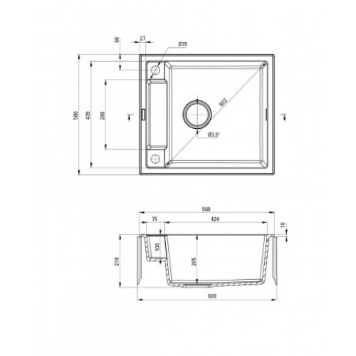 Кухонна мийка Deante Magnetic, граніт 560х500х219мм, металічний графіт