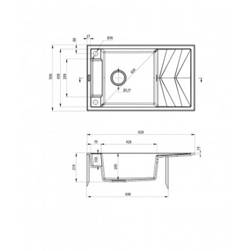 Кухонная мойка Deante Magnetic, гранит 820х500х219мм, металлический графит