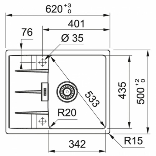 Кухонная мойка Franke Centro фрагранит, 620х500х200мм, CNG 611-62/114.0630.418