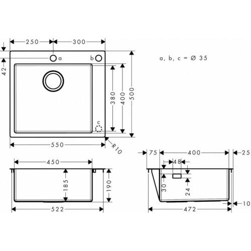 Кухонная мойка Hansgrohe S51, гранит, 560х510х190мм, S510-F450, серый бетон