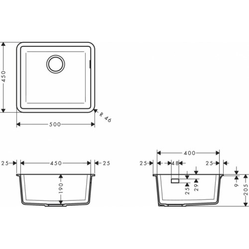 Кухонна мийка Hansgrohe S51, граніт, 500х450х190мм, S510-U450, сірий камінь