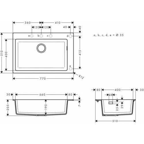 Кухонна мийка Hansgrohe S51, граніт, 770х510х190мм, S510-F660, чорний графіт