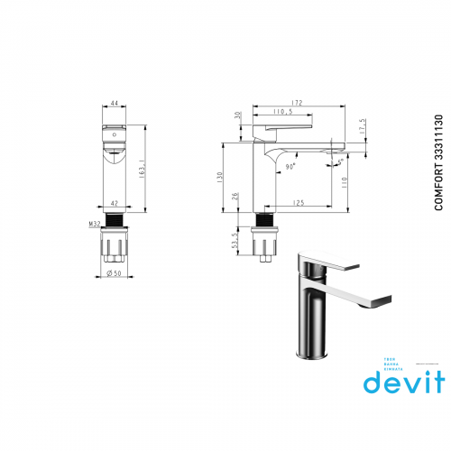 Смеситель для раковины Devit Comfort 33311130