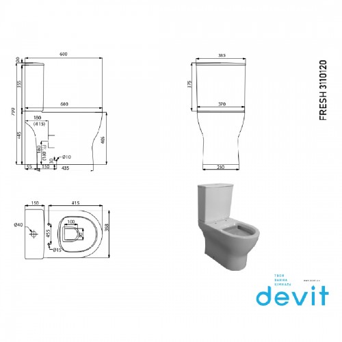 Изображение Унитаз-компакт DEVIT Fresh 3110120 безободковый с тонкой крышкой soft close