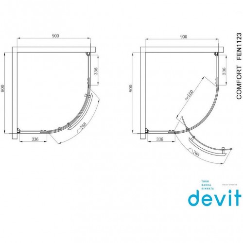 Изображение Душевая кабина Devit Comfort FEN1123 90х90 см профиль хром/прозрачное стекло