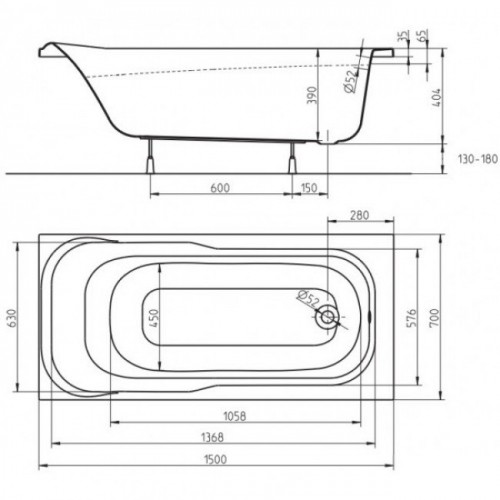 Ванна акриловая Kolo Sensa XWP355000N 150х70 см