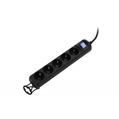 Сетевой удлинитель 2E 5XSchuko с выключателем, 3G*1.5мм, 5м, black