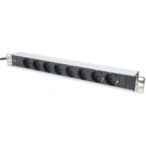 Блок розеток Digitus 1U, 8xSchuko, 16A, 250V, вилка Schuko чорно-сірий