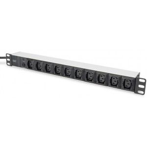 Блок розеток Digitus  1U, 10xC13, 10A, 250V, запобіжник, вилка C14