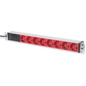 Блок розеток Digitus 1U, 8xSchuko red, 10A, 250V, запобіжник, вилка C14