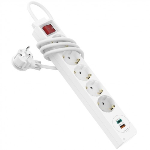 Сетевой удлинитель HAMA 5XSchuko 3G*1.5мм 1.4м USB-C/A, PD/QC White