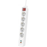 Сетевой удлинитель HAMA 5XSchuko 3G*1.5мм 1.4м USB-C/A, PD/QC White