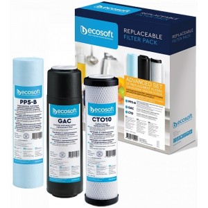  Комплект картриджей Ecosoft 1-2-3, улучшенный, (2 угольных картриджа + полипропилен)
