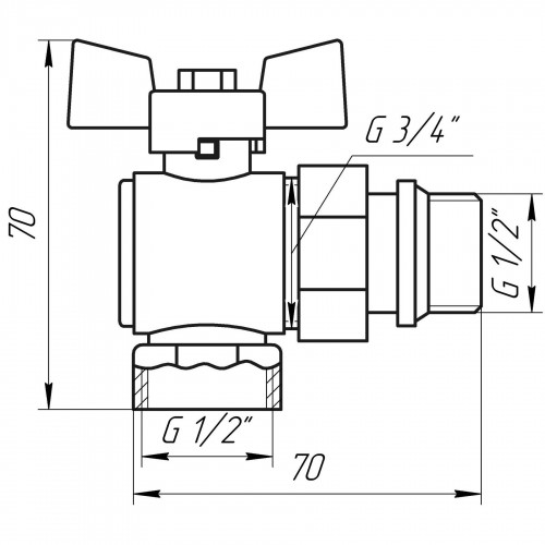 Изображение Кран шаровый угловой с американкой Q PROFESSIONAL QP004 PN40 1/2″ антипротечка, белая бабочка