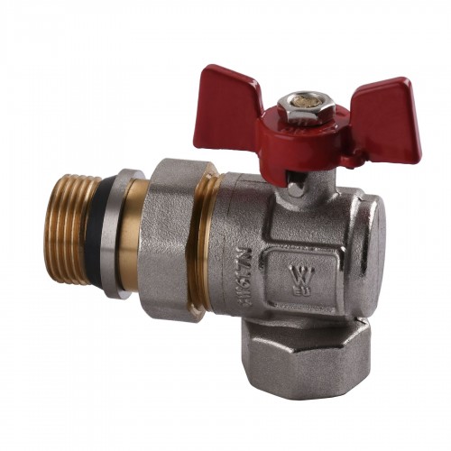 Изображение Кран шаровый угловой с американкой WATERVALVE Q003 NV-V344 3/4″ BH