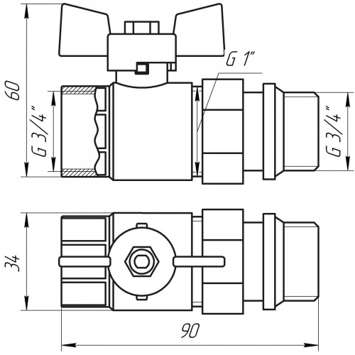 Кран кульовий з американкою Q PROFESSIONAL QP003 PN40 3/4″ антипротікання, білий метелик