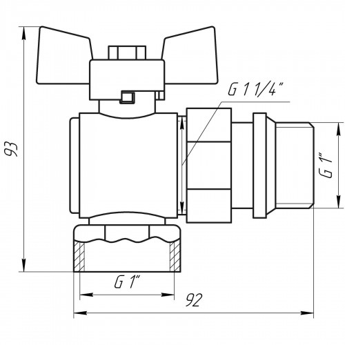 Кран шаровый угловой с американкой Q PROFESSIONAL QP004 PN40 1″ антипротечка, белая бабочка