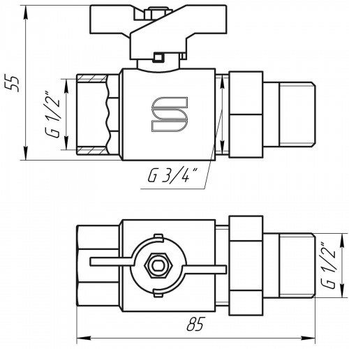 Кран шаровый прямой с американкой SELBA 1/2″ КБ SL1509