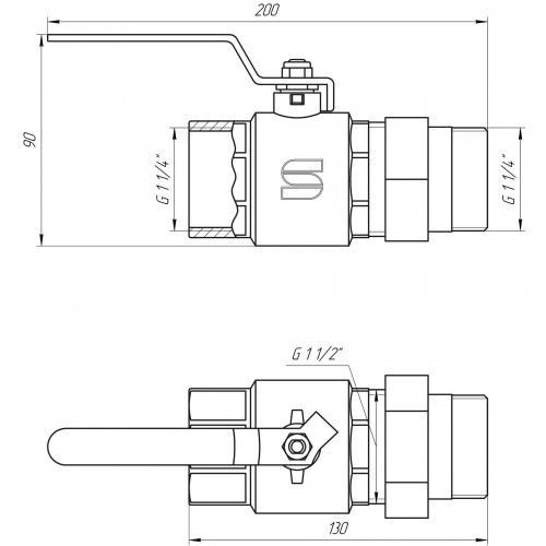 Зображення Кран кульовий прямий з американкою SELBA 1 1/4″ КР SL1509