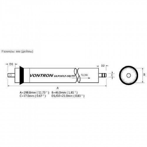 Мембрана для систем обратного осмоса Vontron 75G, ULP1812-75