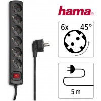 Мережевий фільтр Hama 6хТип F, 3х1.5мм2, 16А, 5м, Black (00137266)
