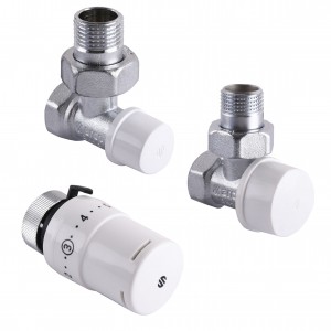 Набор Краны радиаторные угловые ARCO 1/2″ подача + обратка + термоголовка KC001 KCТ01 М30