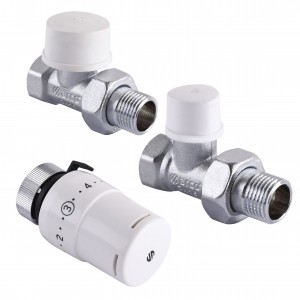 Набор краны радиаторные прямые ARCO 1/2″ подача + обратка + термоголовка KCT02 М30