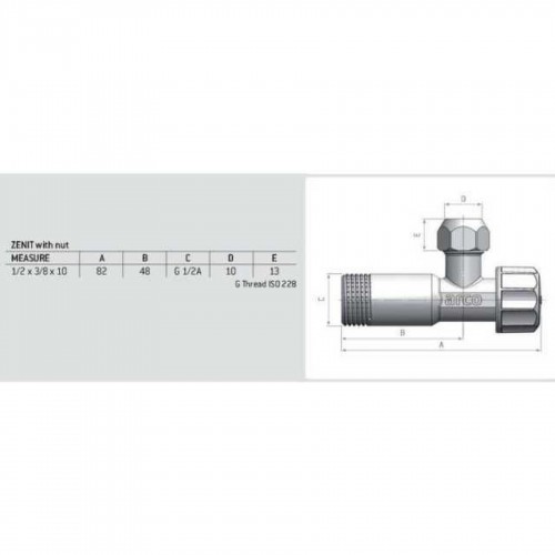 Изображение Кран вентельный угловой ARCO 1/2″х 1/2″ ZENIT 0912 REGULA