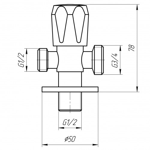 Кран вентильный угловой Professional 1/2″X1/2″X3/4″ NV-QP555