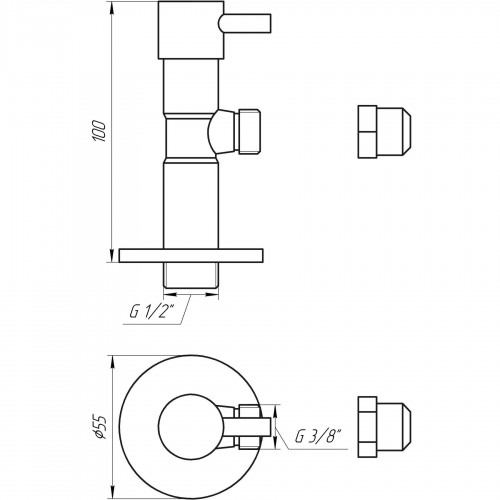 Изображение Кран полуоборотный угловой с цангой SOLOMON 1/2″х 3/8″ Lazer 7076