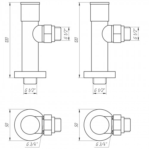 Изображение Набор кран вентильный угловой с американкой SOLOMON LUX 1/2″ 7777 WHITE (комплект 2шт)