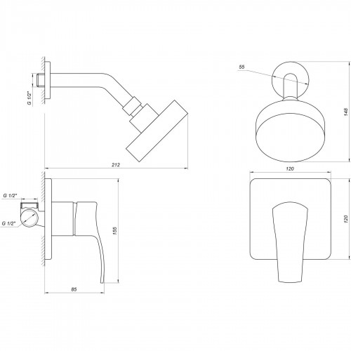 Зображення Змішувач для душу Globus Lux QUEENSLAND GLQU-0105S-KIT