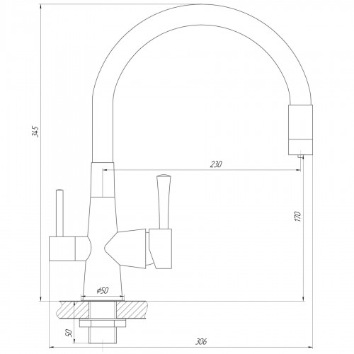 Зображення Змішувач для кухні під осмос Globus Lux LAZER GLLR-0903-11-GRAPHITE