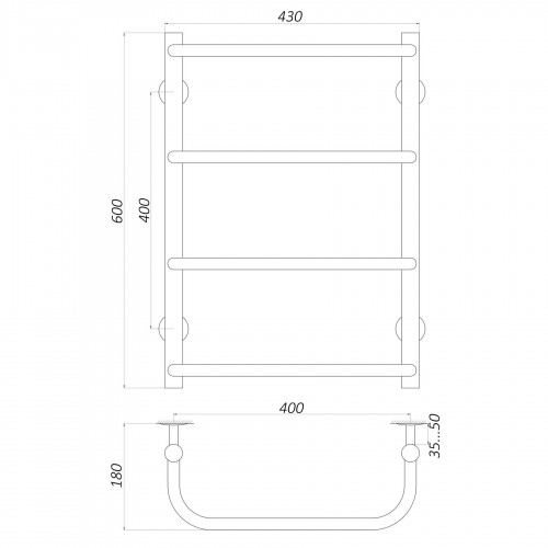 Зображення Рушникосушарка UNIO LS W 600-400-4 драбинка скоба