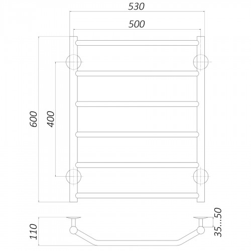 Зображення Рушникосушарка UNIO LS W 600-400-4 драбинка скоба