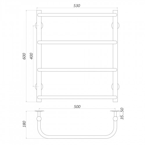 Зображення Рушникосушарка UNIO LS W 600-500-4 драбинка скоба