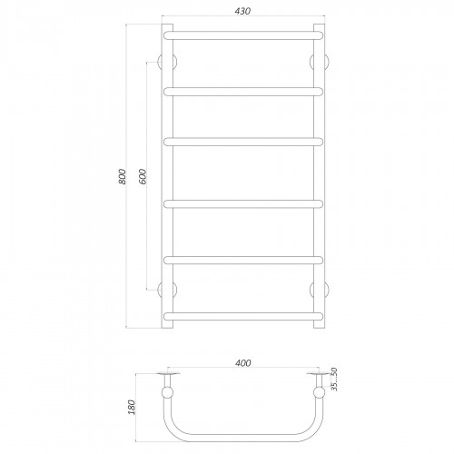 Зображення Рушникосушарка UNIO LS W 800-400-6 драбинка скоба