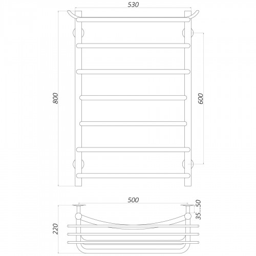 Изображение Полотенцесушитель UNIO Zp W 800-500-7 зета с полкой