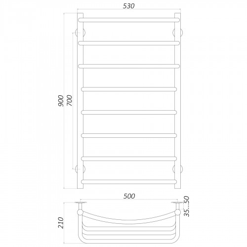 Зображення Рушникосушарка UNIO LКD W 900-500-8 драбинка каскад дуга