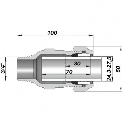 Изображение Соединение прямое зажимное с наружной резьбой AGAflex DN20(24,3-27,5 мм) х 3/4″ AK