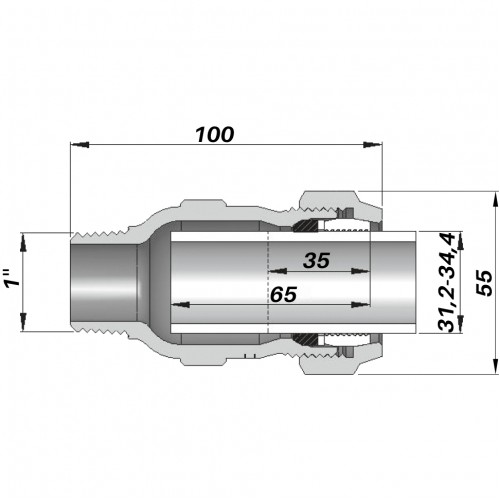 Изображение Соединение прямое зажимное с наружной резьбой AGAflex DN25(31,2-34,4 мм) х 1″ AK