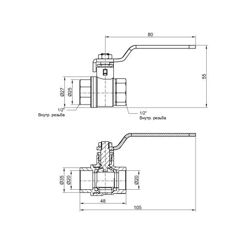 Изображение Кран шаровый SD Plus 1/2" ВР для воды рычаг (SD600W15)