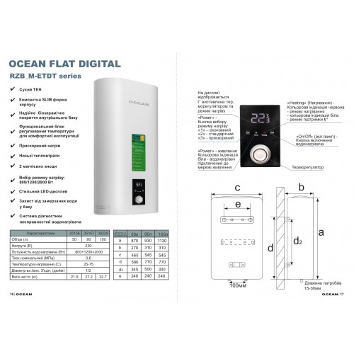 Зображення Водонагрівач Ocean FLAT RZB80M, ET+DT