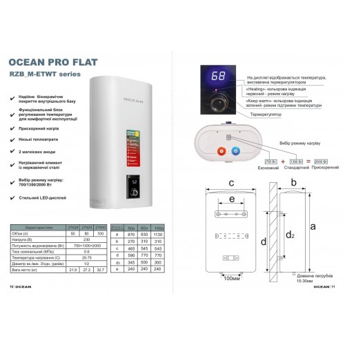 Изображение Водонагреватель Ocean FLAT RZB50M, ET+WT