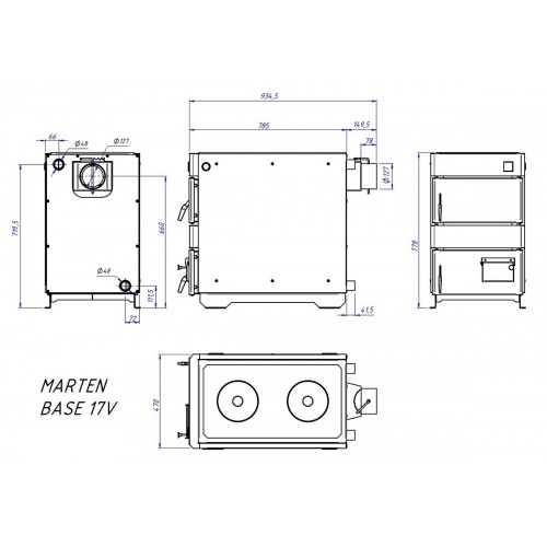 Изображение Котел твёрдотопливный Marten Base MB-17v