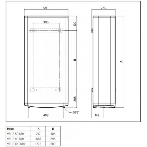 Зображення Водонагрівач Ariston VELIS PRO DRY WIFI 100 EU (3100910)