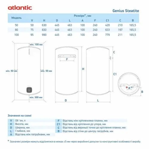 Зображення Водонагрівач Atlantic Steatite Genius VM 050 D400S-3E-C 1800W (841330)
